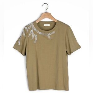 Sandro Khaki Embellished Short Sleeve Top